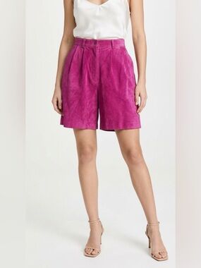 PELLE CUIR Pink Suede Pleated High Waisted Shorts Women's 14